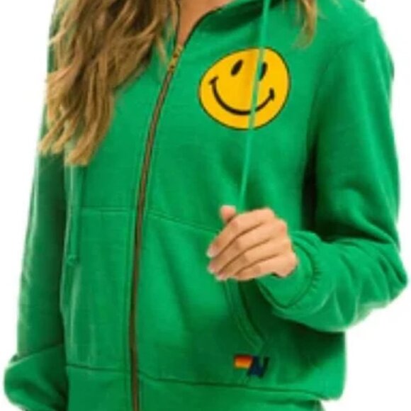 Aviator Nation Smiley Face Hoodie & Sweatpants Matching Set Kelly Green Sz SMALL - Picture 1 of 14
